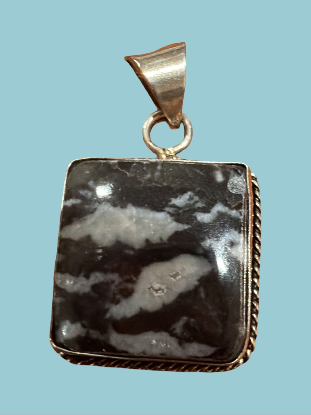 Black and White Square Stone Pendant - Women's Jewelry 925 silver